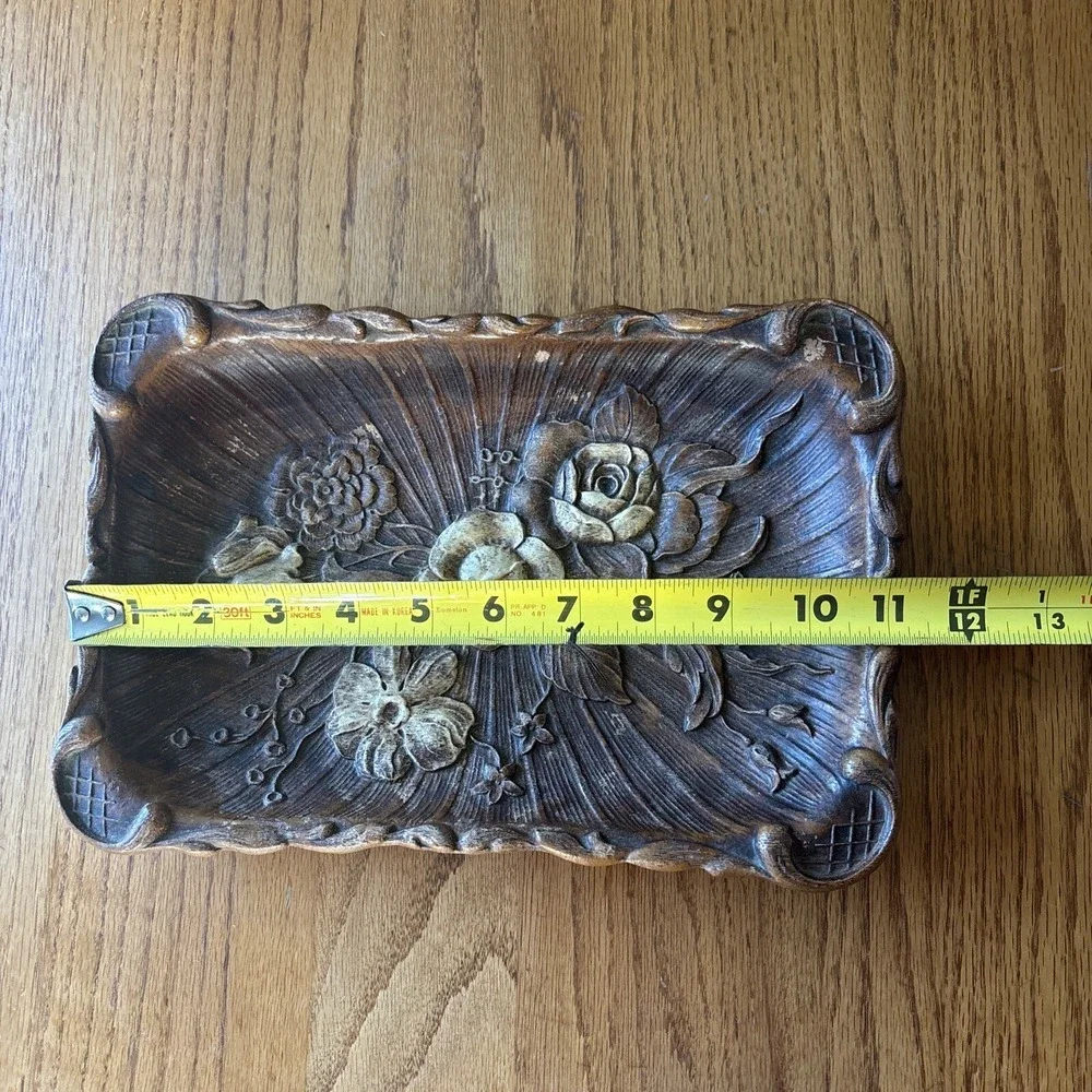 Vintage 40's 1944 Multi Products Syroco Molded Wood Composite Floral Rose‎ Tray